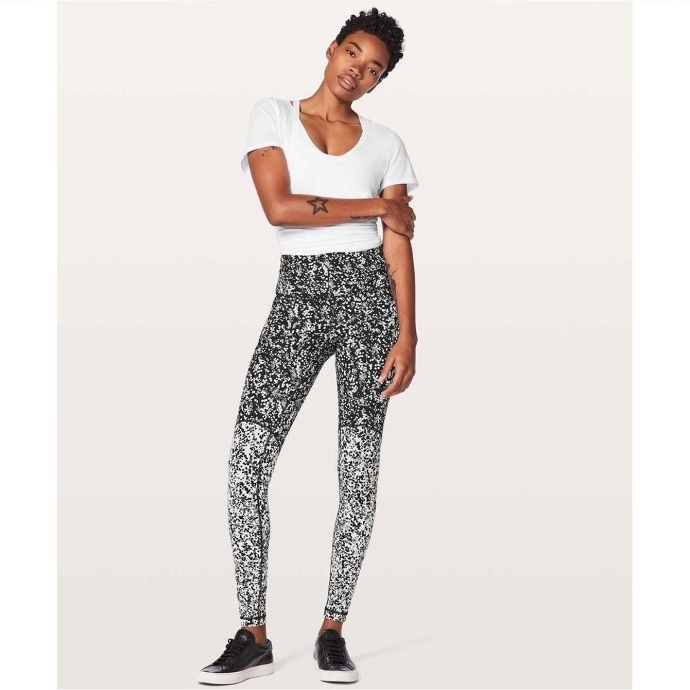 Lululemon 4 Wunder Pant High Rise Black White Polar Shift Pattern Leggings - Picture 2 of 12